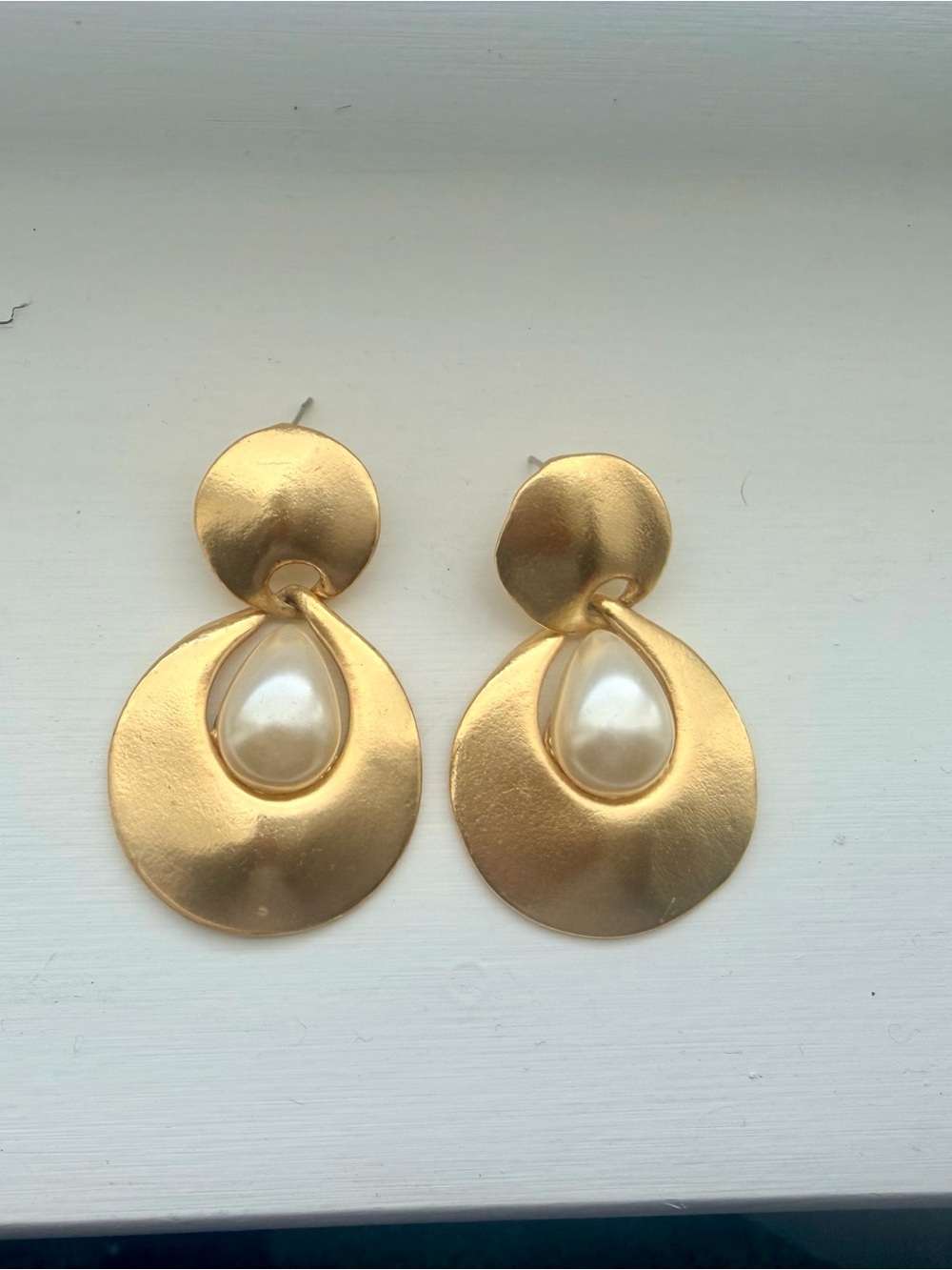 Gold Teardrop Pearl-Accent Drop Earrings